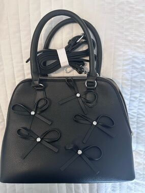 Women's Black Bow Accent Satchel Handbag